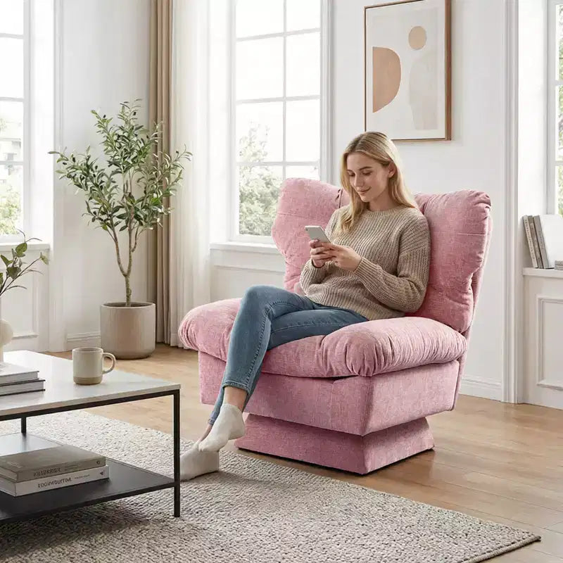 Fauteuil pivotant Acekool 360, fauteuil de lecture en chenille avec coussin épais pour salon ou chambre à coucher