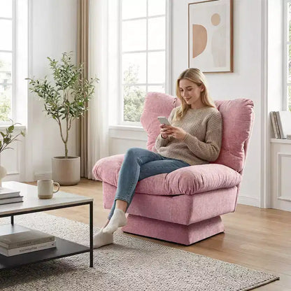 Fauteuil pivotant Acekool 360, fauteuil de lecture en chenille avec coussin épais pour salon ou chambre à coucher