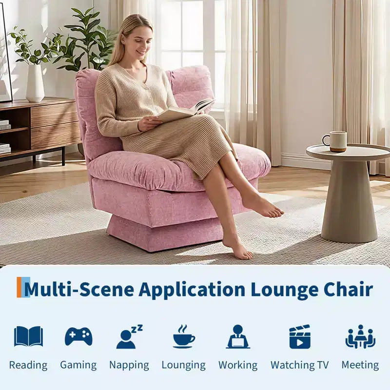 Fauteuil pivotant Acekool 360, fauteuil de lecture en chenille avec coussin épais pour salon ou chambre à coucher