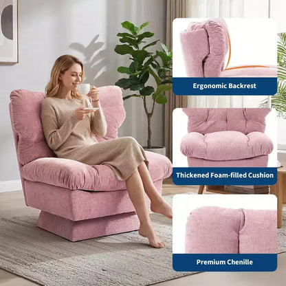 Fauteuil pivotant Acekool 360, fauteuil de lecture en chenille avec coussin épais pour salon ou chambre à coucher