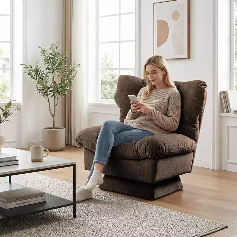Fauteuil pivotant Acekool 360, fauteuil de lecture en chenille avec coussin épais pour salon ou chambre à coucher