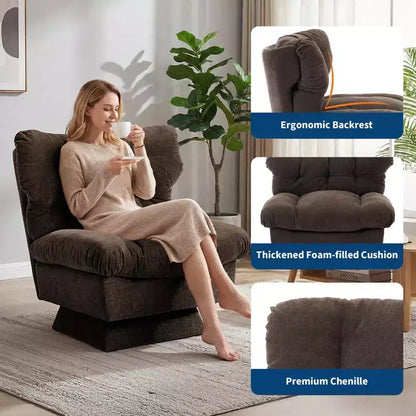 Fauteuil pivotant Acekool 360, fauteuil de lecture en chenille avec coussin épais pour salon ou chambre à coucher