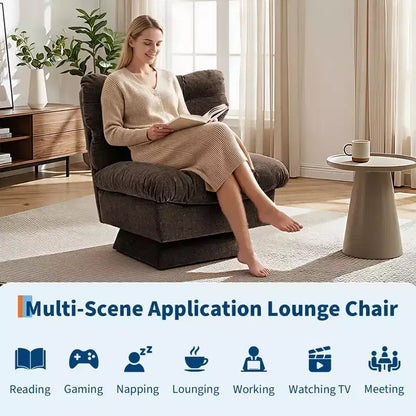 Fauteuil pivotant Acekool 360, fauteuil de lecture en chenille avec coussin épais pour salon ou chambre à coucher
