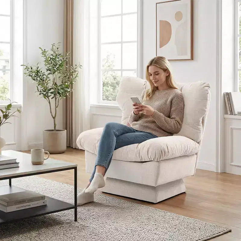 Fauteuil pivotant Acekool 360, fauteuil de lecture en chenille avec coussin épais pour salon ou chambre à coucher