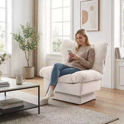 Fauteuil pivotant Acekool 360, fauteuil de lecture en chenille avec coussin épais pour salon ou chambre à coucher