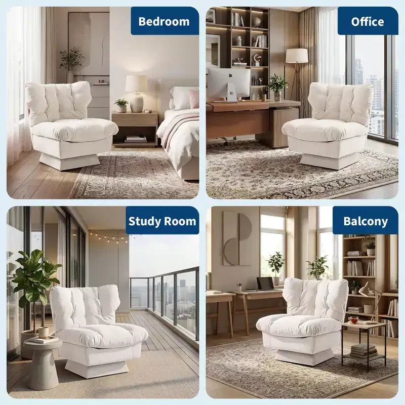 Fauteuil pivotant Acekool 360, fauteuil de lecture en chenille avec coussin épais pour salon ou chambre à coucher