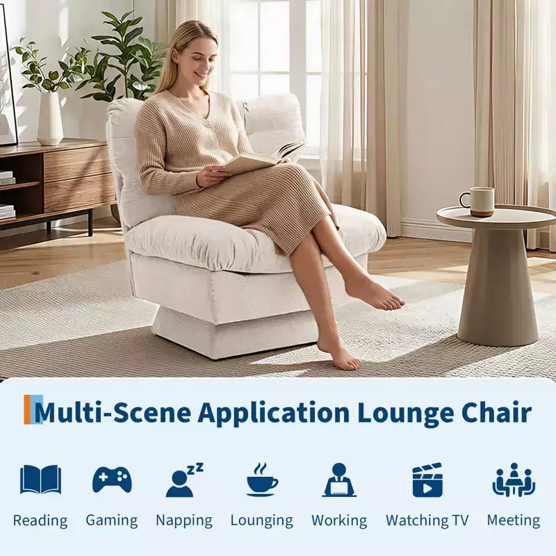 Fauteuil pivotant Acekool 360, fauteuil de lecture en chenille avec coussin épais pour salon ou chambre à coucher