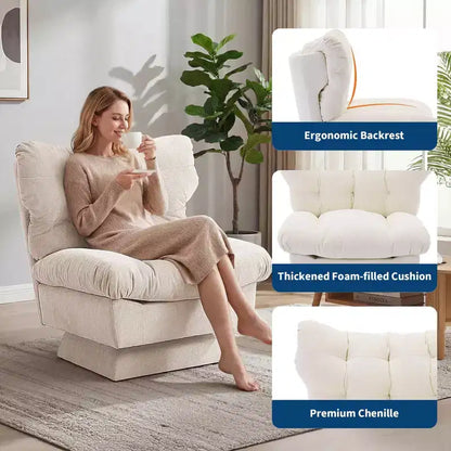 Fauteuil pivotant Acekool 360, fauteuil de lecture en chenille avec coussin épais pour salon ou chambre à coucher