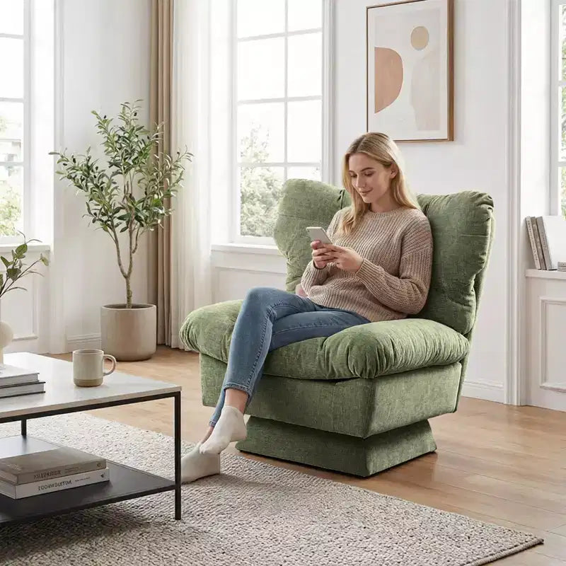 Fauteuil pivotant Acekool 360, fauteuil de lecture en chenille avec coussin épais pour salon ou chambre à coucher