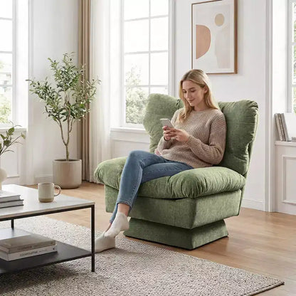 Fauteuil pivotant Acekool 360, fauteuil de lecture en chenille avec coussin épais pour salon ou chambre à coucher