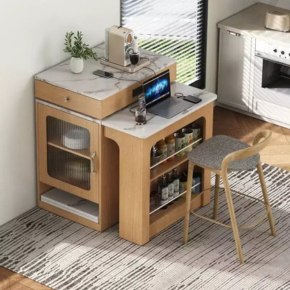 Îlot de cuisine moderne avec table à manger extensible, table de rangement de cuisine peu encombrante pour cuisine ou salle à manger-Panipeachy