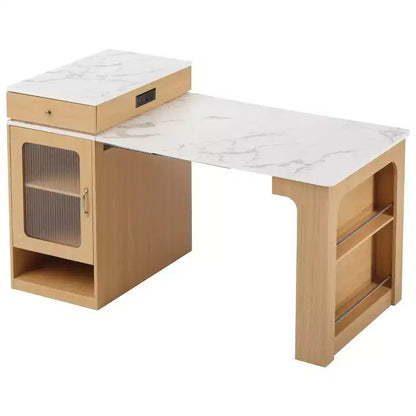 Îlot de cuisine moderne avec table à manger extensible, table de rangement de cuisine peu encombrante pour cuisine ou salle à manger-Panipeachy