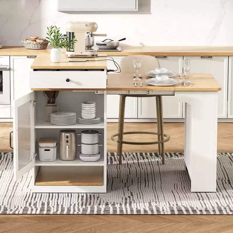 Îlot de cuisine moderne avec table à manger extensible, table de rangement de cuisine peu encombrante pour cuisine ou salle à manger-Panipeachy