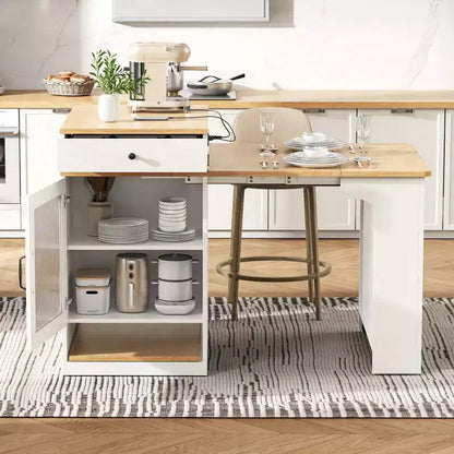 Îlot de cuisine moderne avec table à manger extensible, table de rangement de cuisine peu encombrante pour cuisine ou salle à manger-Panipeachy