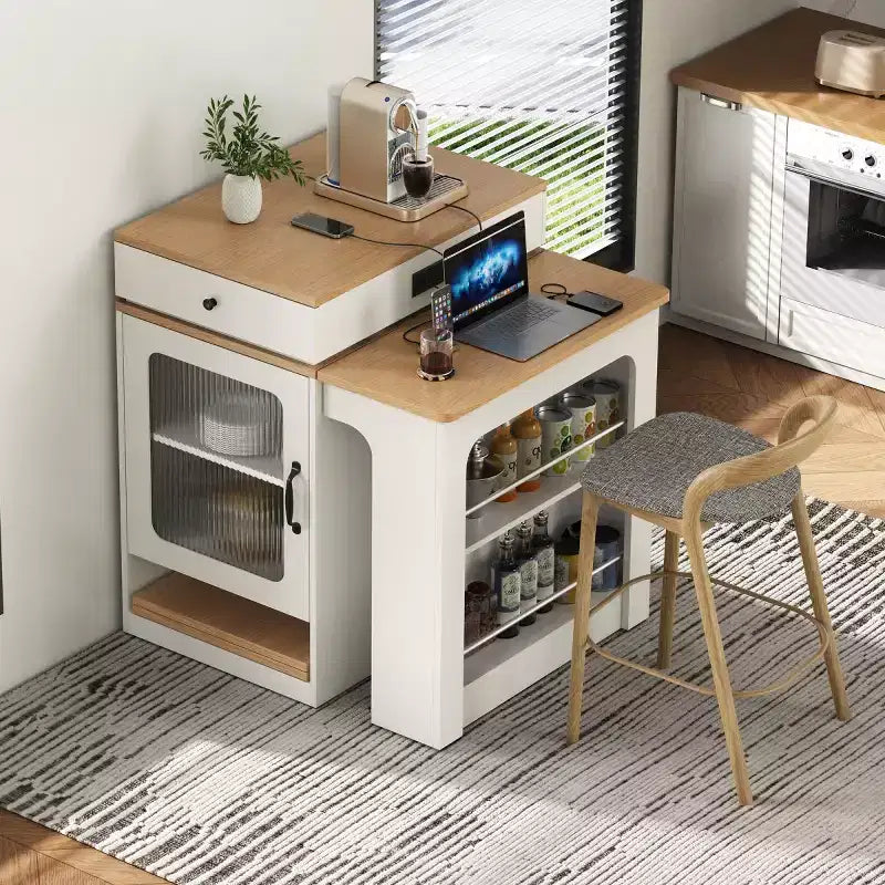 Îlot de cuisine moderne avec table à manger extensible, table de rangement de cuisine peu encombrante pour cuisine ou salle à manger-Panipeachy