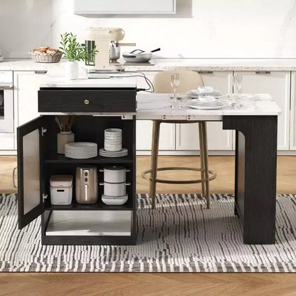Îlot de cuisine moderne avec table à manger extensible, table de rangement de cuisine peu encombrante pour cuisine ou salle à manger-Panipeachy