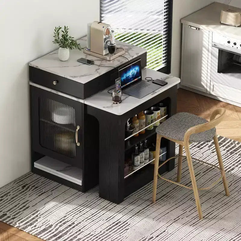 Îlot de cuisine moderne avec table à manger extensible, table de rangement de cuisine peu encombrante pour cuisine ou salle à manger-Panipeachy