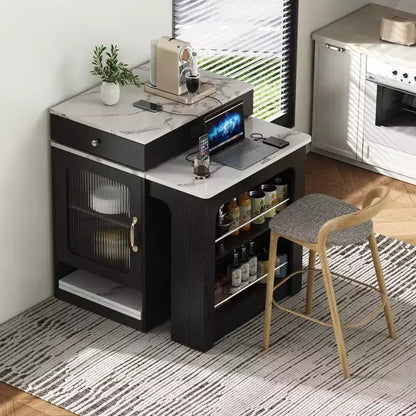 Îlot de cuisine moderne avec table à manger extensible, table de rangement de cuisine peu encombrante pour cuisine ou salle à manger-Panipeachy