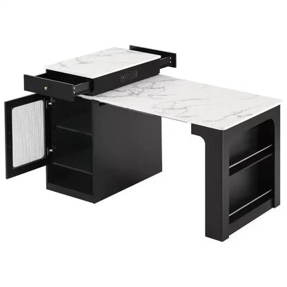 Îlot de cuisine moderne avec table à manger extensible, table de rangement de cuisine peu encombrante pour cuisine ou salle à manger-Panipeachy