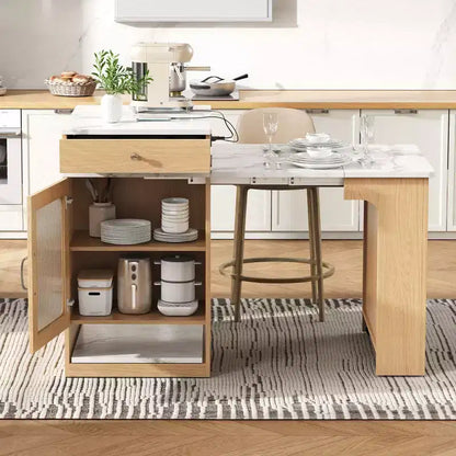 Îlot de cuisine moderne avec table à manger extensible, table de rangement de cuisine peu encombrante pour cuisine ou salle à manger-Panipeachy