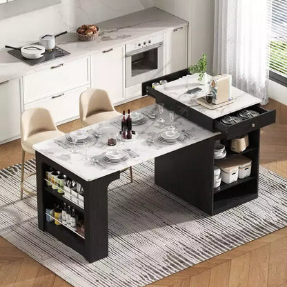 Modern Kitchen Island with Extendable Dining Table, Space-Saving Kitchen Storage Table for Kitchen or Dining Room-Panipeachy
