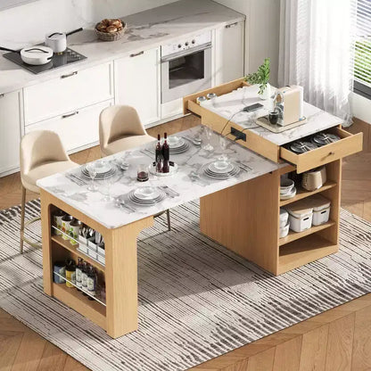 Îlot de cuisine moderne avec table à manger extensible, table de rangement de cuisine peu encombrante pour cuisine ou salle à manger-Panipeachy