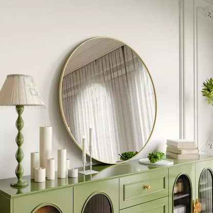 Grand miroir mural rond de 48 pouces, miroir décoratif moderne en métal pour salon, cheminée - Panipeachy