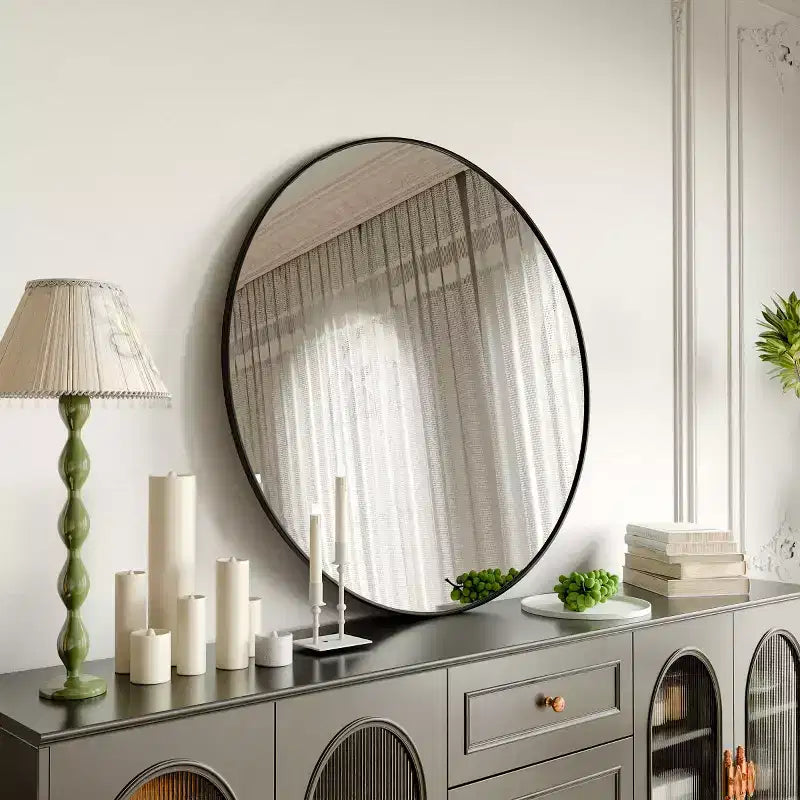 Grand miroir mural rond de 48 pouces, miroir décoratif moderne en métal pour salon, cheminée - Panipeachy