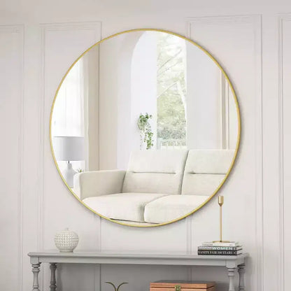 Grand miroir mural rond de 48 pouces, miroir décoratif moderne en métal pour salon, cheminée - Panipeachy