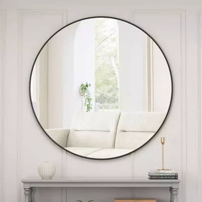 48 Oversized Round Wall Mirror, Large Modern Metal Circle Statement Mirror for Living Room, Fireplace - Panipeachy