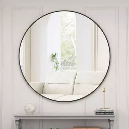 48 Oversized Round Wall Mirror, Large Modern Metal Circle Statement Mirror for Living Room, Fireplace - Panipeachy