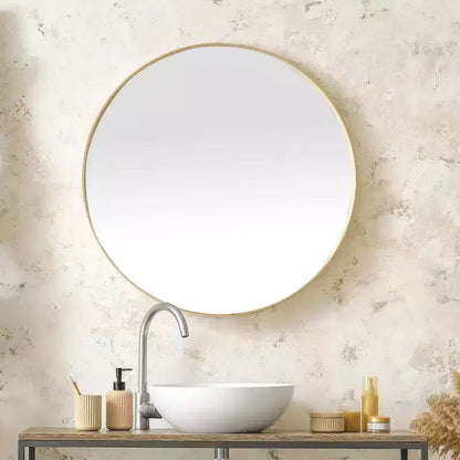 Grand miroir mural rond de 48 pouces, miroir décoratif moderne en métal pour salon, cheminée - Panipeachy