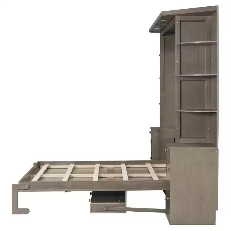 Lit escamotable Queen Size avec étagères de rangement et armoires, lit armoire Queen en bois avec bureau, lit mural pliable pour chambre d'amis ou bureau