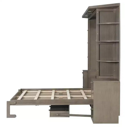 Lit escamotable Queen Size avec étagères de rangement et armoires, lit armoire Queen en bois avec bureau, lit mural pliable pour chambre d'amis ou bureau