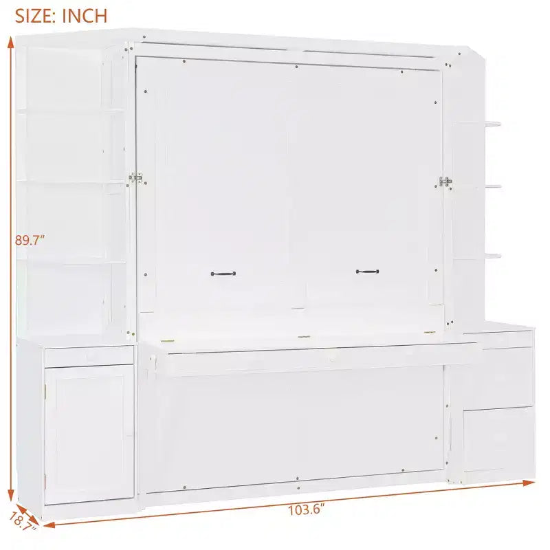 Lit escamotable Queen Size avec étagères de rangement et armoires, lit armoire Queen en bois avec bureau, lit mural pliable pour chambre d'amis ou bureau