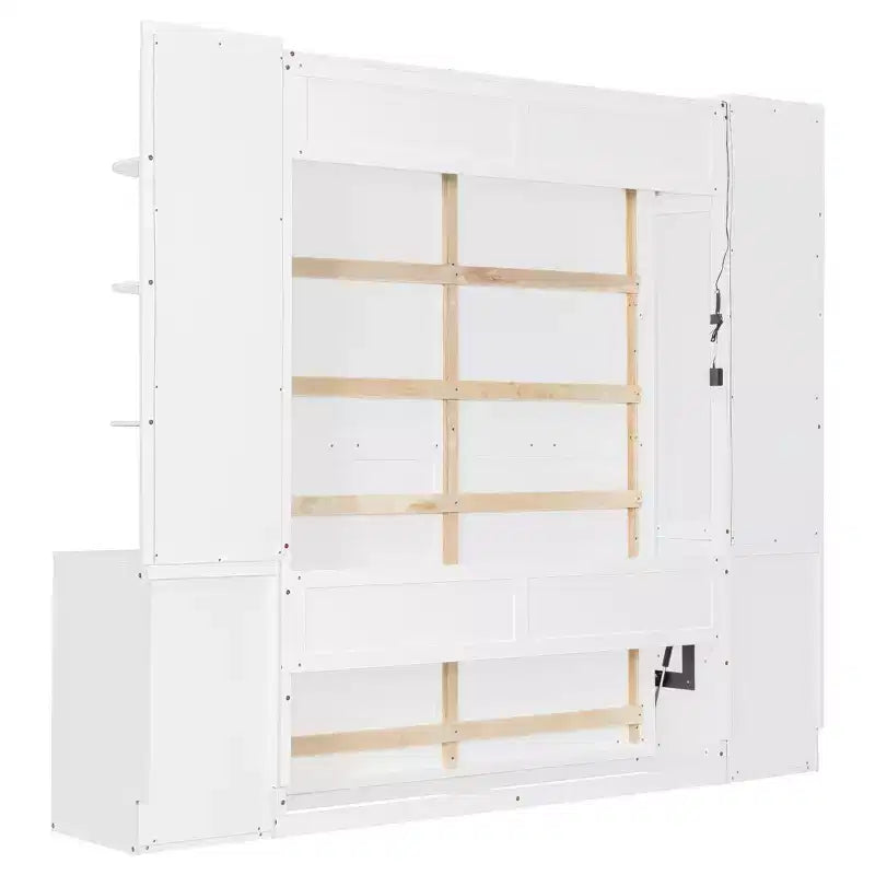Lit escamotable Queen Size avec étagères de rangement et armoires, lit armoire Queen en bois avec bureau, lit mural pliable pour chambre d'amis ou bureau