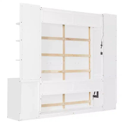Lit escamotable Queen Size avec étagères de rangement et armoires, lit armoire Queen en bois avec bureau, lit mural pliable pour chambre d'amis ou bureau