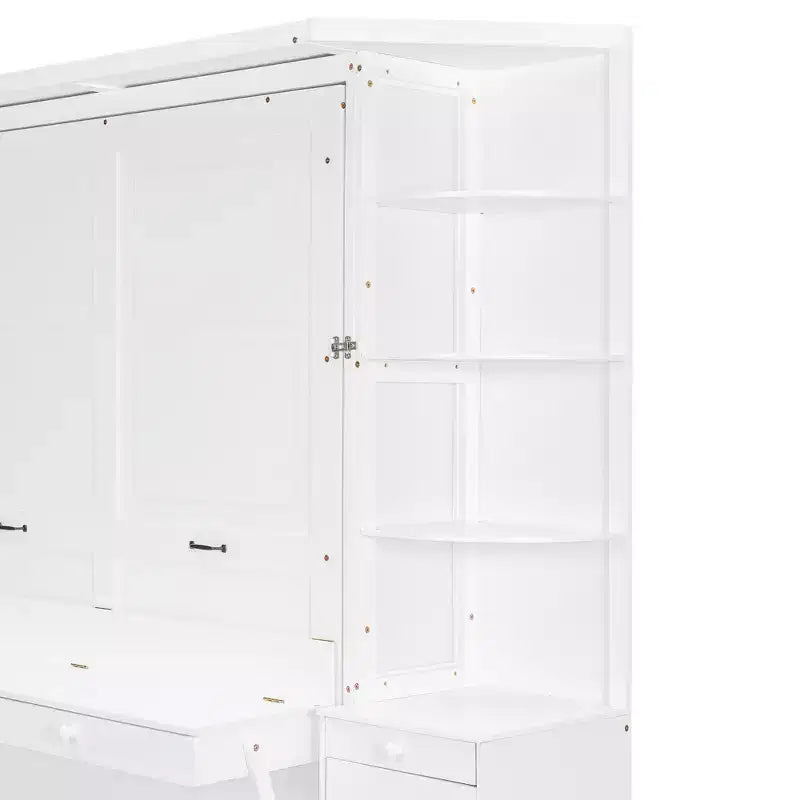 Lit escamotable Queen Size avec étagères de rangement et armoires, lit armoire Queen en bois avec bureau, lit mural pliable pour chambre d'amis ou bureau