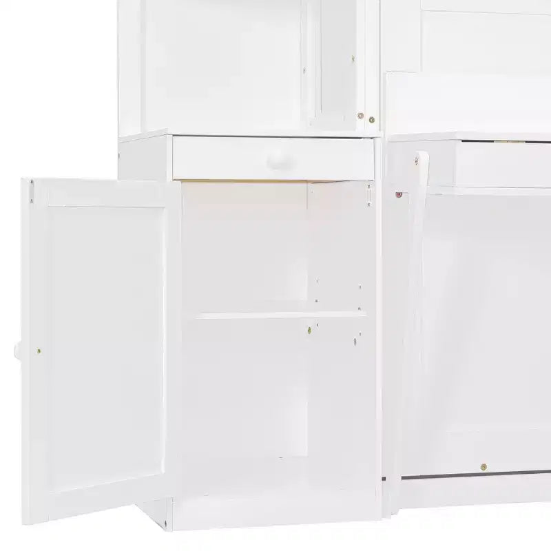 Lit escamotable Queen Size avec étagères de rangement et armoires, lit armoire Queen en bois avec bureau, lit mural pliable pour chambre d'amis ou bureau