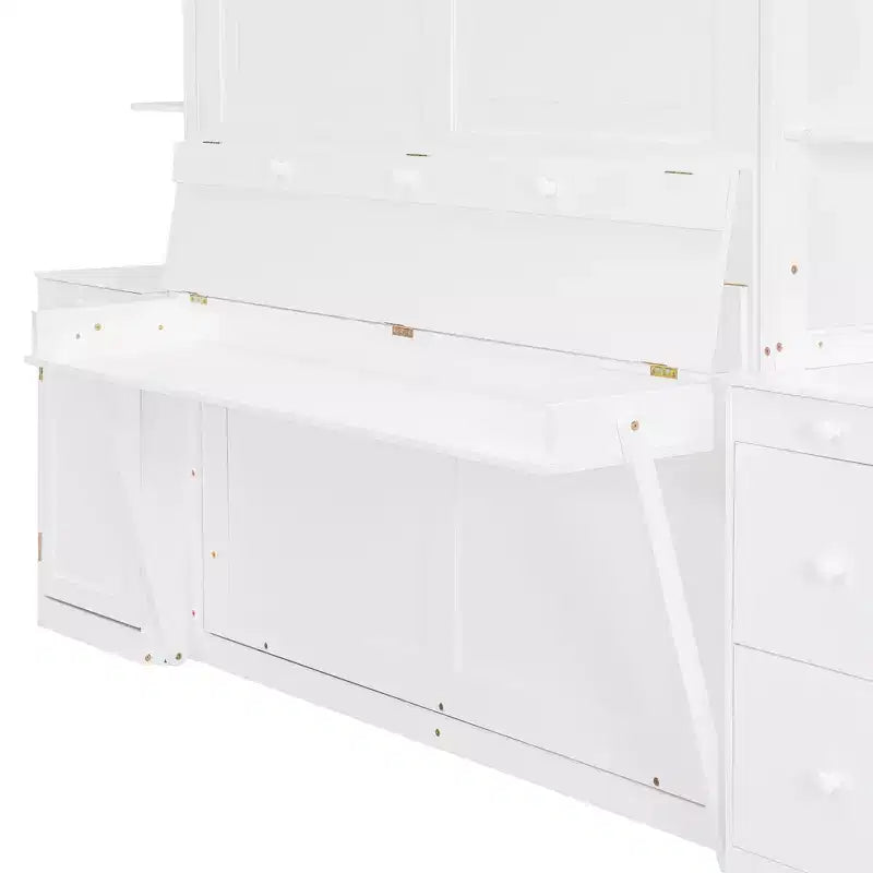 Lit escamotable Queen Size avec étagères de rangement et armoires, lit armoire Queen en bois avec bureau, lit mural pliable pour chambre d'amis ou bureau