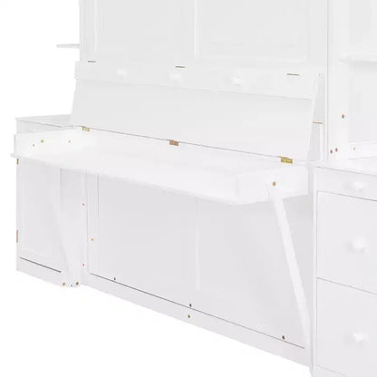 Lit escamotable Queen Size avec étagères de rangement et armoires, lit armoire Queen en bois avec bureau, lit mural pliable pour chambre d'amis ou bureau