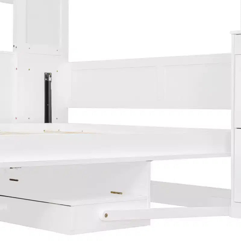 Lit escamotable Queen Size avec étagères de rangement et armoires, lit armoire Queen en bois avec bureau, lit mural pliable pour chambre d'amis ou bureau