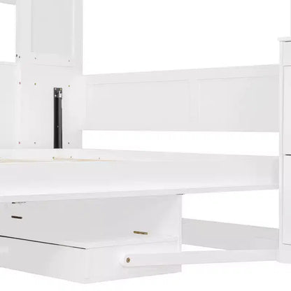 Lit escamotable Queen Size avec étagères de rangement et armoires, lit armoire Queen en bois avec bureau, lit mural pliable pour chambre d'amis ou bureau