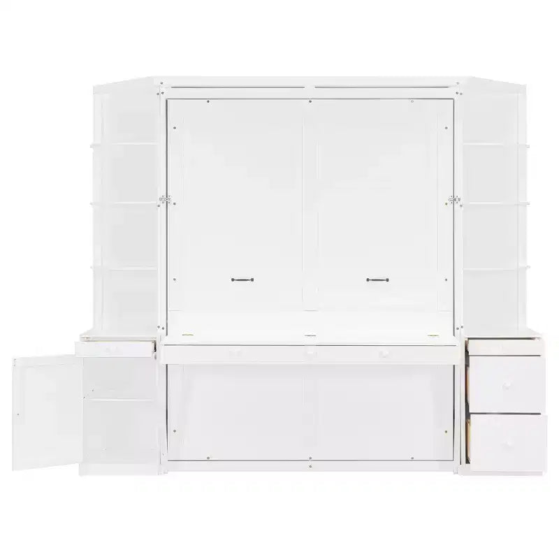 Lit escamotable Queen Size avec étagères de rangement et armoires, lit armoire Queen en bois avec bureau, lit mural pliable pour chambre d'amis ou bureau