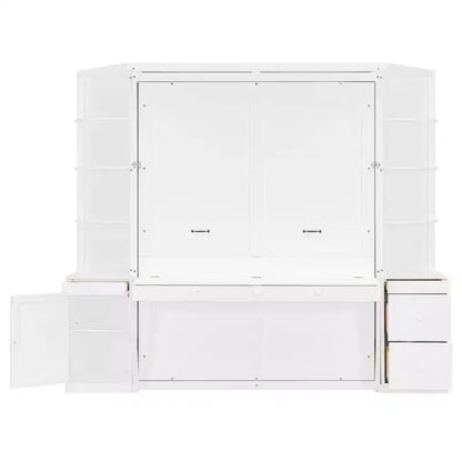 Lit escamotable Queen Size avec étagères de rangement et armoires, lit armoire Queen en bois avec bureau, lit mural pliable pour chambre d'amis ou bureau