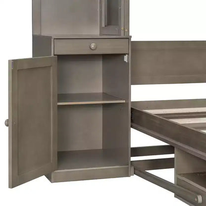Lit escamotable Queen Size avec étagères de rangement et armoires, lit armoire Queen en bois avec bureau, lit mural pliable pour chambre d'amis ou bureau