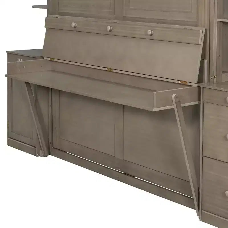 Lit escamotable Queen Size avec étagères de rangement et armoires, lit armoire Queen en bois avec bureau, lit mural pliable pour chambre d'amis ou bureau