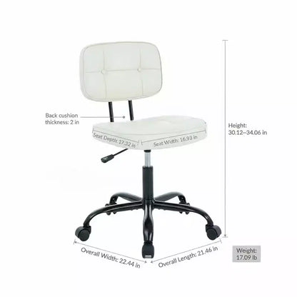 Chaise de bureau MAYEERTY sans accoudoirs en cuir PU, chaise à roulettes avec coussin épaissi pour petits espaces domestiques