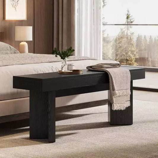 Lantine 47 Wooden Entryway Bench, Farmhouse Indoor End of Bed Bench, Long Table Benches Seat for Bedroom, Hallway, Foyer, End of Bed (Black)