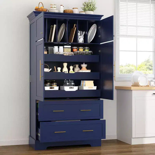 Whisen 72.6'' Tall Freestanding Kitchen Pantry, Buffets, Large Storage Cabinet Cupboard With 4 Doors